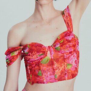ZARA Floral Cropped Tulle Corset Top